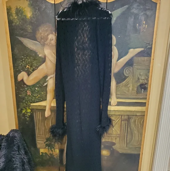 Bebe ultra rare vintage black crochet fur trim jacket cardigan sz. L - Picture 2 of 4